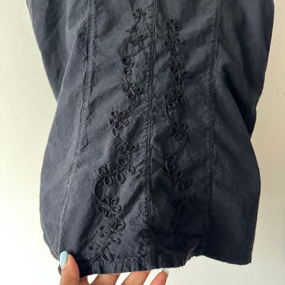Peruvian Peflection Shirt Womens 2XL Black Lace Up Smocked Embroidered Grunge - Picture 3 of 7
